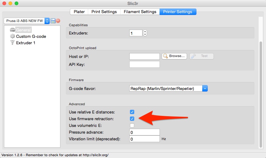 Using Firmware Retraction with Simplify3D - Thrinter