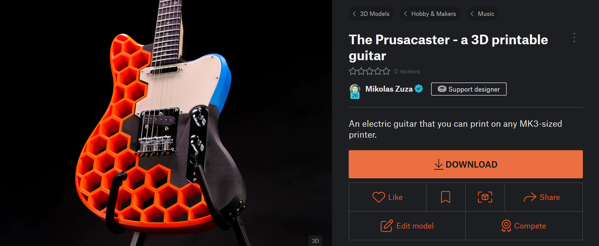 Perforering Har det dårligt Ledningsevne The Prusacaster - How to Design and 3D Print an Electric Guitar that plays  well
